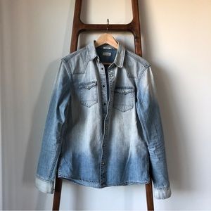 All Saints Denim Western Snap Button Shirt